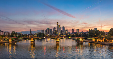Frankfurt Germany, sunset panorama city skyline at Main River and business skyscraper - 539207498