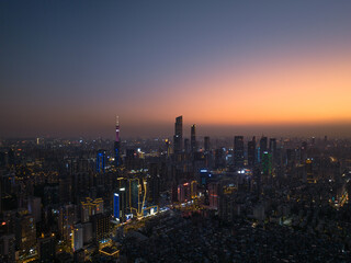 Aerial sunset view of Guangzhou, China.