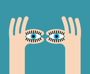 Finger eye. binoculars hand gesture. Vector illustration