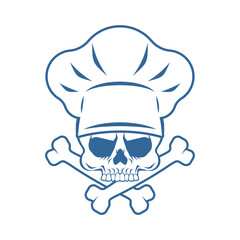 Skull Chef sign. Death kitchener symbol. chief-cooker icon. restaurant emblem - obrazy, fototapety, plakaty