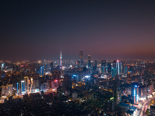 Obraz premium Aerial sunset view of CBD in Guangzhou,China