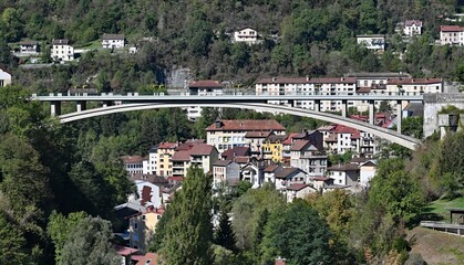 View of a french village on the slope of a mountain