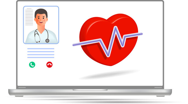A red heart with a pulse line. Heart rate, heartbeat, cardiogram,
pulse measurement. Healthy lifestyle, the concept of online medical care.
Vector icon, 3d.