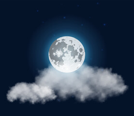 Naklejka na ściany i meble Night realistic background. Dark sky with full moon and cloud