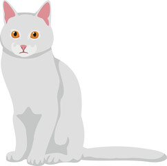 Sad cartoon cat. White kitten. Cute pet