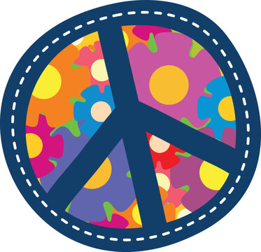 Colorful pacific emblem. Hippie peace vintage patch