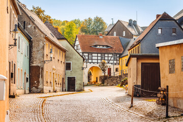 The old town of Altenberg. View of the old street near Lauenstein Castle