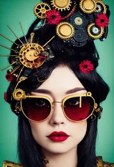 Porträt eines viktorianischen Steampunk-Roboters mit schönem Make-up. Künstlerische abstrakte Steampunk-Fantasie. Das Konzept eines Vintage-Roboters. © designprojects
