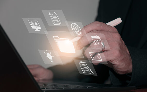 Big Data Analytics and Business Intelligence Concepts with chart and graph icons on a digital screen interface