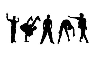 Obraz na płótnie Canvas dancing street dance silhouette vector illustration. Hip hop, break dance, juzz funk, rap, freestyle