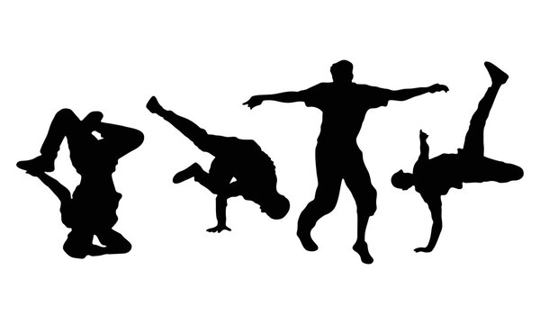 dancing street dance silhouette vector illustration. Hip hop, break dance, juzz funk, rap, freestyle