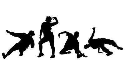 dancing street dance silhouette vector illustration. Hip hop, break dance, juzz funk, rap, freestyle