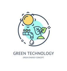 Green Energy Thin Line Icon Concept. Vector