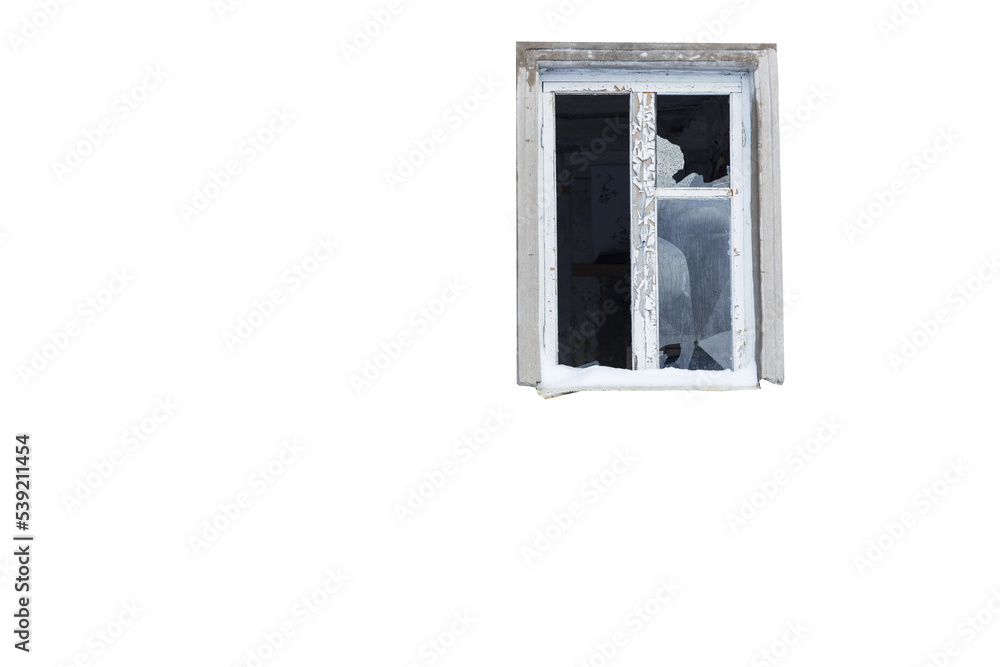 Aufkleber old broken window isolated on white background
