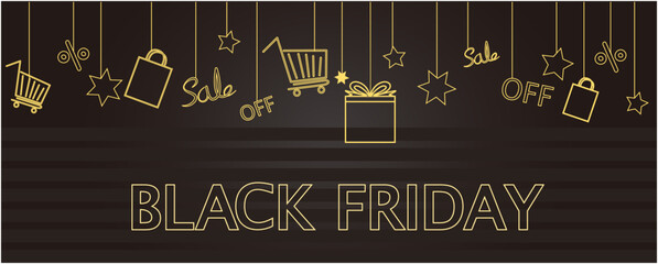 Fototapeta na wymiar Black Friday concept neon lettering graphic illustration. Black Friday lettering and shopping icons decoration background. Vector illustration. Neon sigh graphic for Black Friday promotion.