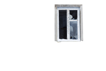 old broken window isolated on white background