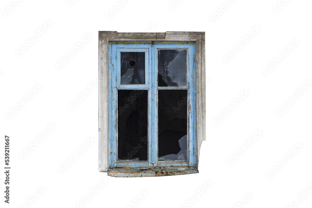 Aufkleber old broken window isolated on white background