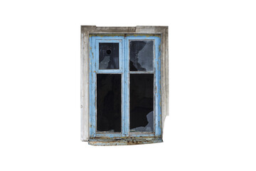 old broken window isolated on white background