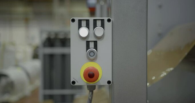 hand pushing button start switch. Start button machine. green button launch machine. a man press the start button of a machine in factory manufacturers