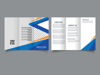 Abstract trifold brochure. Blue and yellow colors. Flyer for printing. Template.