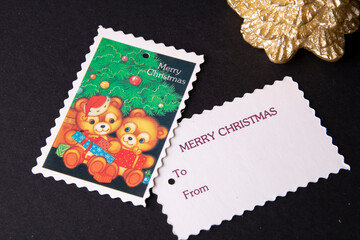 Fototapeta na wymiar vintage Christmas greeting card on a black background