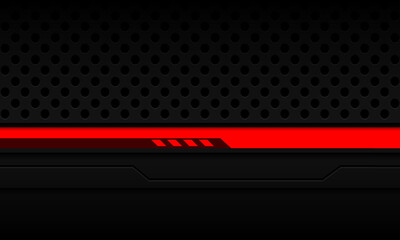 Abstract red black line cyber geometric on grey circle mesh metallic design modern luxury futuristic technology background vector