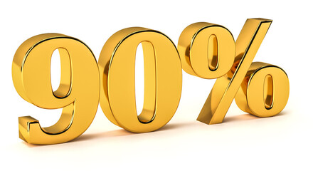 3d golden 90 percent off discount isolated on white background for sale promotion.
