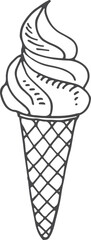 Soft ice cream waffle cone line sketch