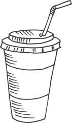 Plastic cup with straw. Cold or hot drink sketch