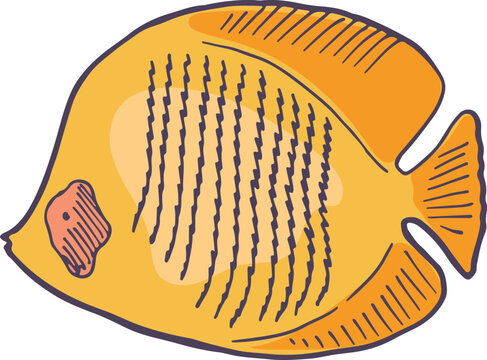 recommend clip art: Yellow tropical fish color sketch. Marine doodle drawing