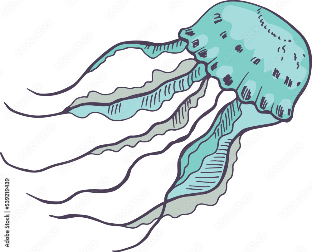 Sticker jellyfish icon. hand drawn underwater animal sketch