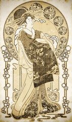 Plakat 浮世絵　女性　その15　ヴィンテージバージョン 