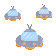 Ufo Cute Cartoon Watercolor Space