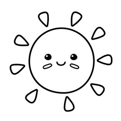 Vector hand drawn flat outline sun with face isolated on white background