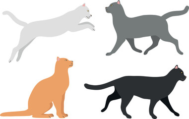 Vector set of flat hand drawn cats isolated on white background