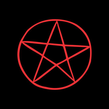 Vector hand drawn doodle sketch red pentagram isolated on black background