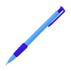 Blue pen vector illustration. School writing tool, ink pen, mechanical pencils on white background. School, writing materials or instrument