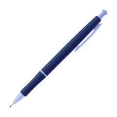 Blue pen vector illustration. Cartoon school writing tool, ink pen, mechanical pencils on white background. School, writing materials or instrument
