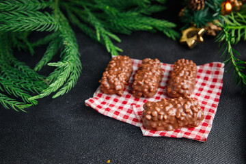 christmas chocolate cookies nut, dried fruit New Year sweet dessert holiday meal food snack on the table copy space food background