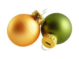 Christmas baubles in gold and green  isolated on transparency photo png file 