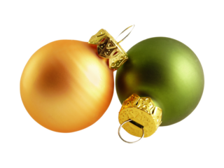 Christmas baubles in gold and green  isolated on transparency photo png file 