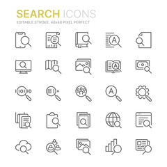 Collection of search related outline icons. 48x48 Pixel Perfect. Editable stroke