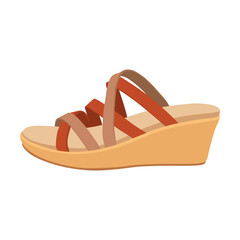 Creative female footwear flat picture for web design. Cartoon stylish seasonal summer sandals isolated vector illustration. Fashion and shoes concept