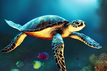 turtle swimming in the sea. generative ai