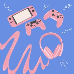 game controllers and headphones