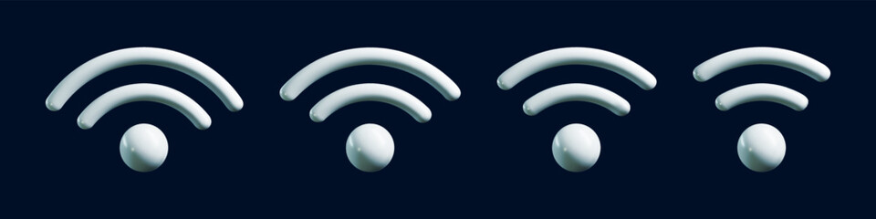 3d wifi icon set. Symbol of internet wireless mobile hotspot. Wi fi web network sygnal area
