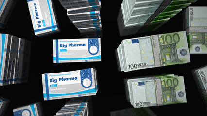 Big Pharma health box and Euro money pack loop 3d illustration