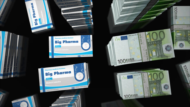 Big Pharma Health Box And Euro Money Pack Loop 3d Illustration