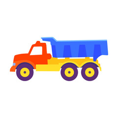 Colorful baby toy. Cartoon kid truck top design. Flat vector illustration. Cute children toys concept