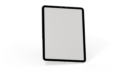 3D brandless tablet with empty screen isolated on white background